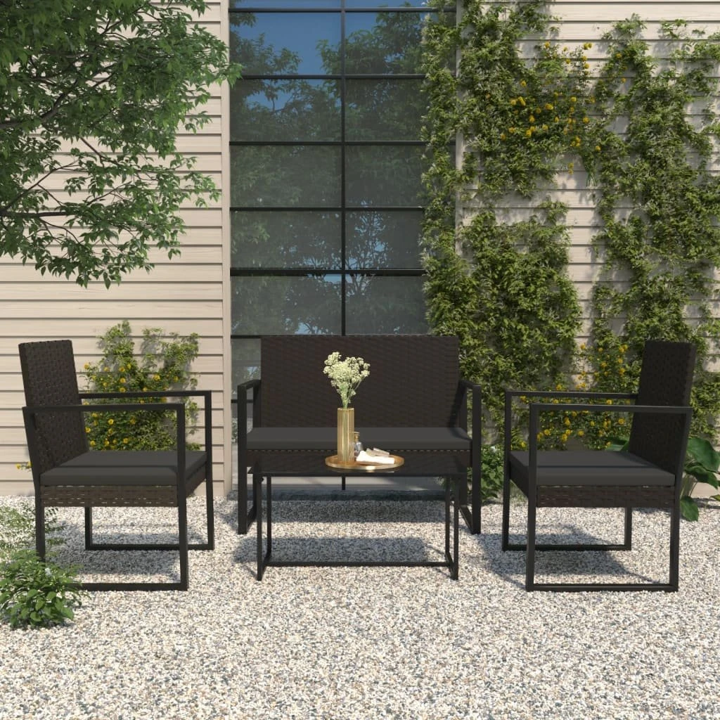 vidaXL Havebænk med hynder 106 cm i sort polyrattan