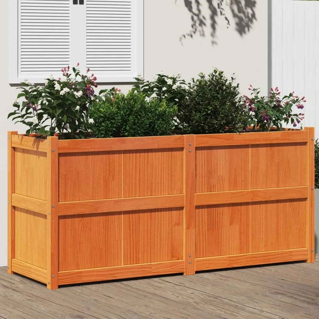 vidaXL plantekasse i massivt fyrretræ, 150x50x70 cm, gyldenbrun