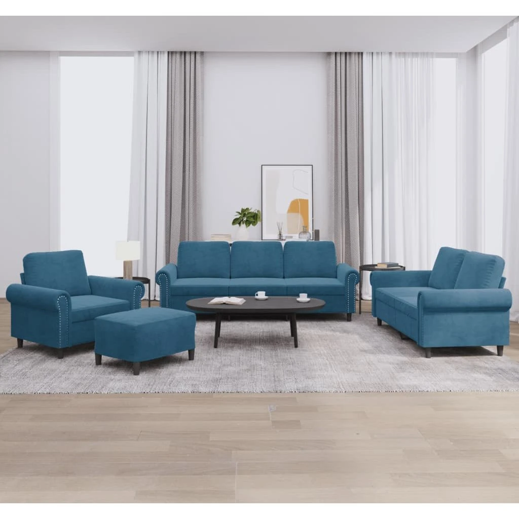 vidaXL Sofasæt 4 dele i blå velour