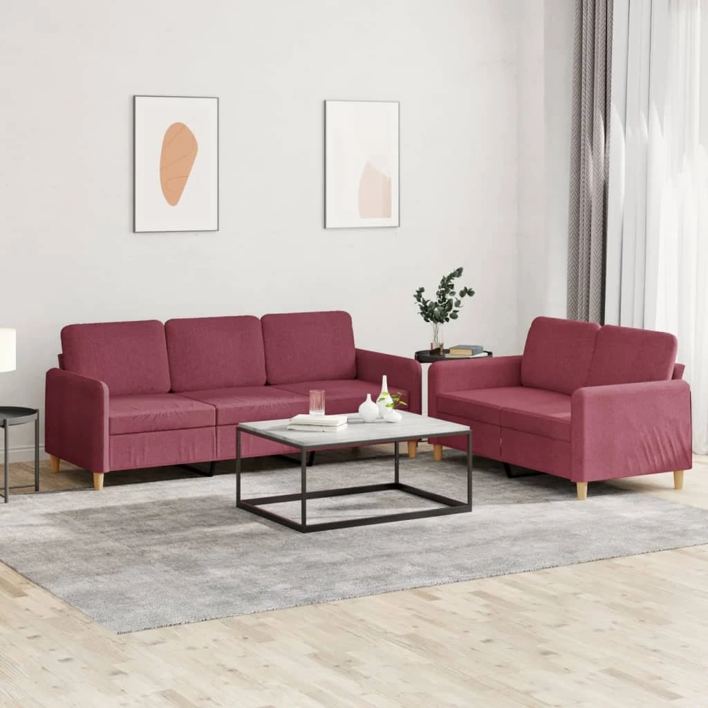 vidaXL Sofasæt 2 dele i vinrødt stof med hynder