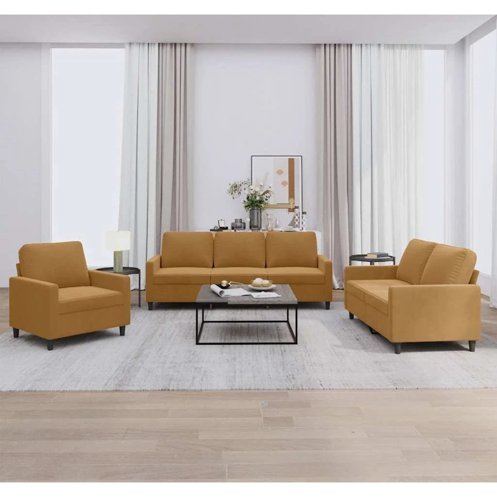 vidaXL Sofasæt 3 dele i brun velour med hynder