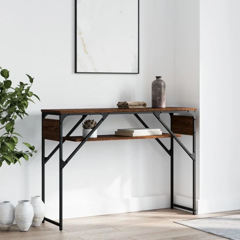 vidaXL Konsolbord med hylde 105x30x75 cm - Brun egetræ