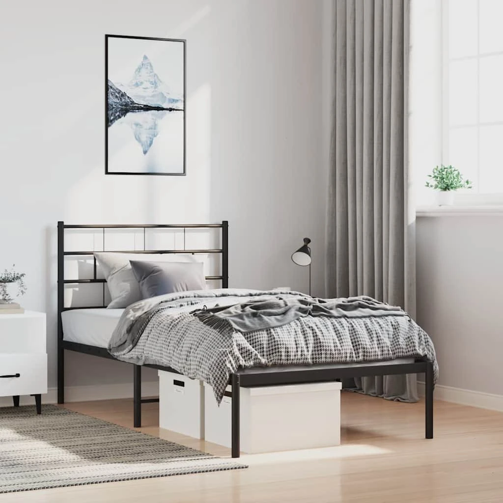 vidaXL sengeramme med sengegavl 100x200 cm i sort metal