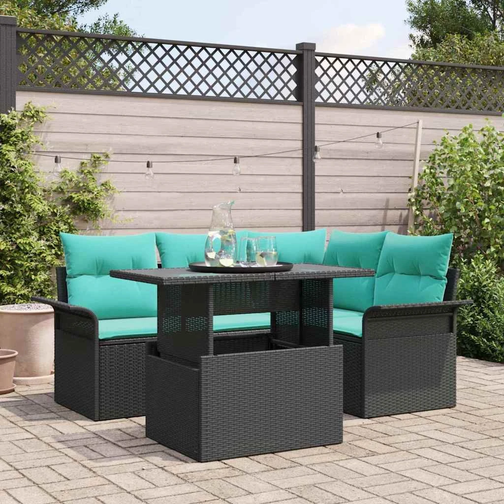 vidaXL Havesofasæt 5 dele i sort polyrattan
