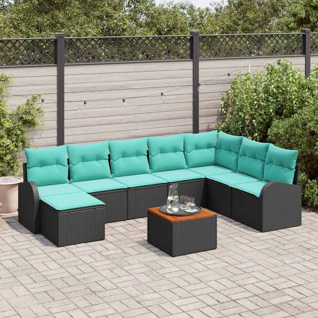 vidaXL Havesofasæt 9 dele i polyrattan - Sort og turkis