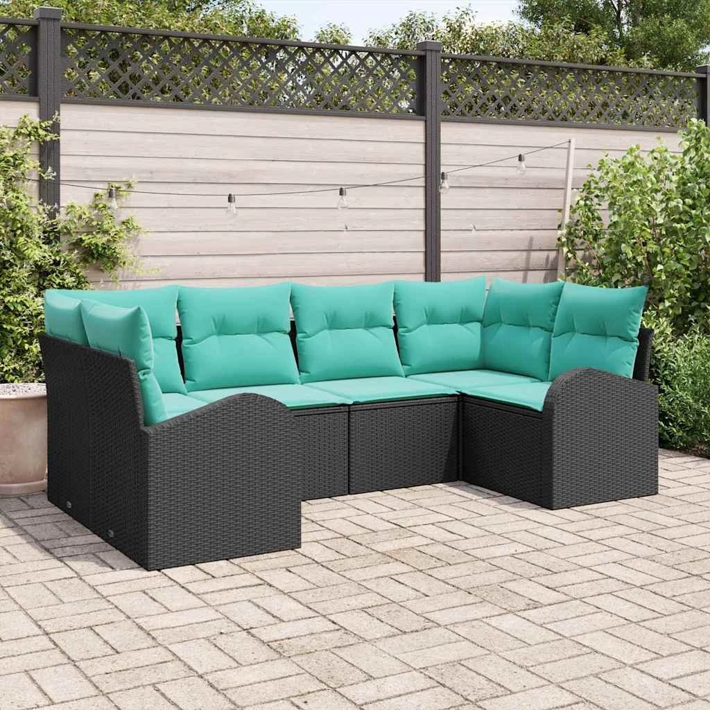 vidaXL Havesofasæt 6 dele i polyrattan - Sort og Turkis