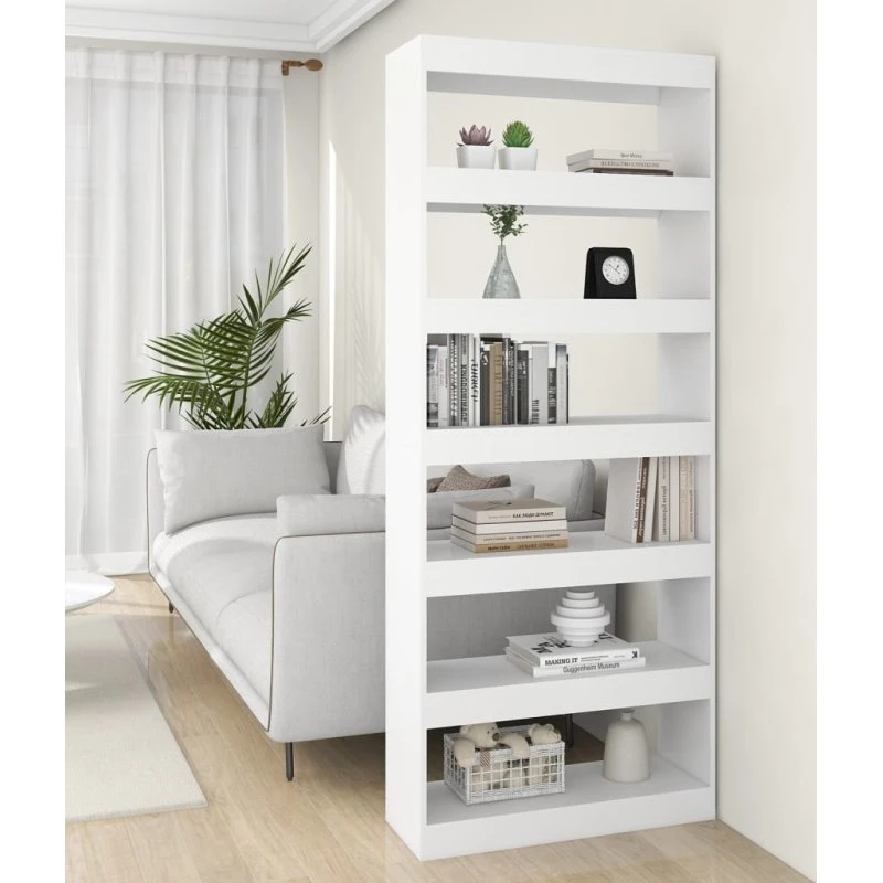 Bogreol/rumdeler i hvidt konstrueret træ 80x30x198 cm