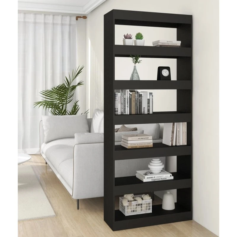 Bogreol/rumdeler 80x30x198 cm – sort konstrueret træ