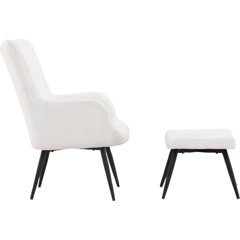 Como Lænestol med fodskammel – Hvid bouclé