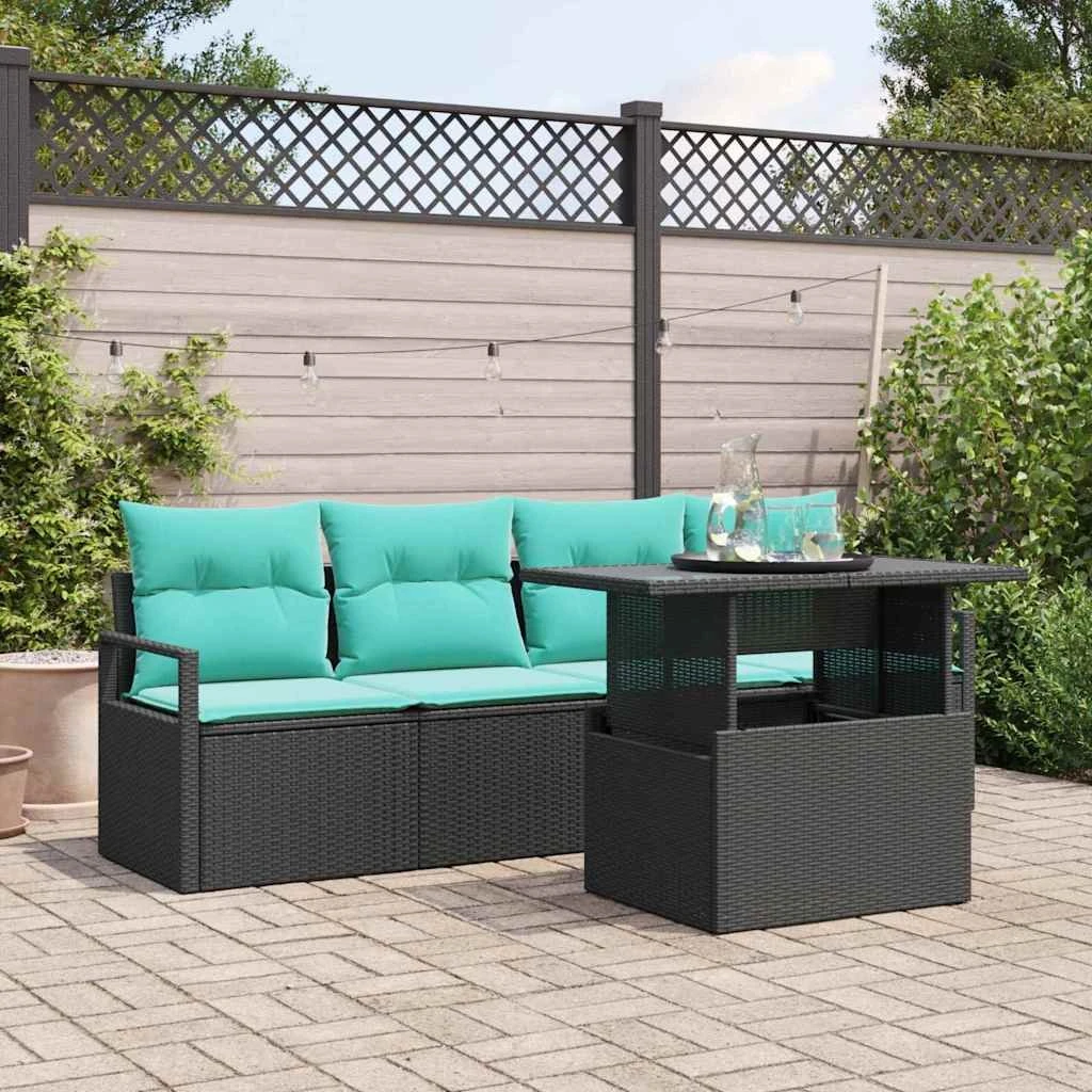 vidaXL Havesofasæt 5 dele i sort polyrattan til 4 personer