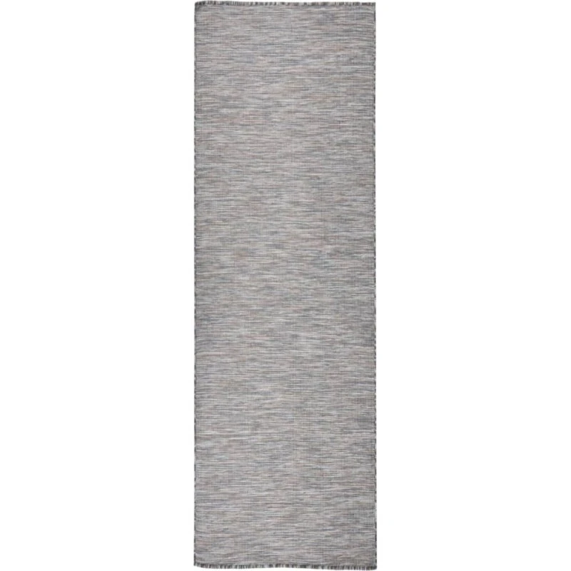 Fladvævet udendørstæppe 80x250 cm - brun/blå