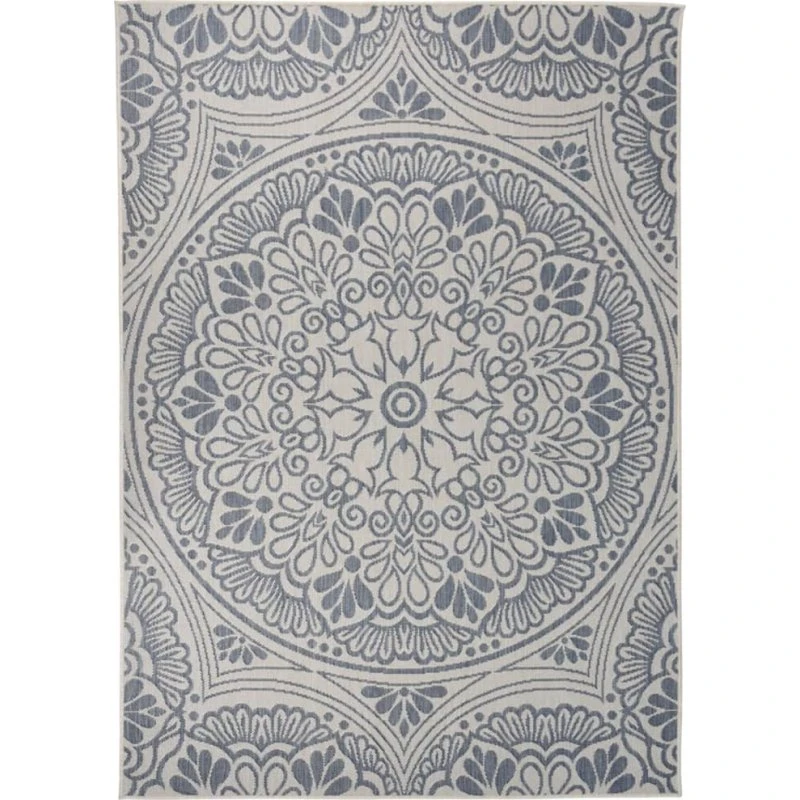 Fladvævet udendørstæppe 140x200 cm - blå mønster