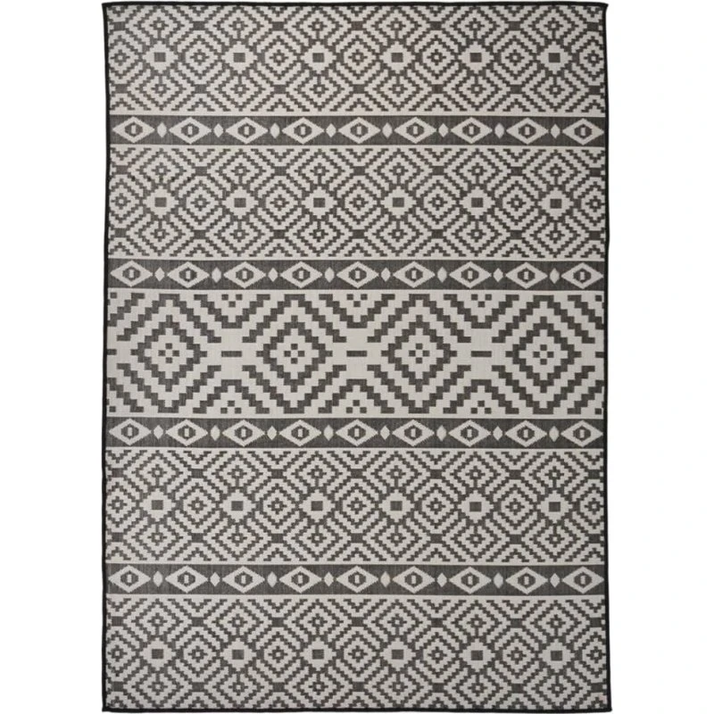 Fladvævet udendørstæppe 120x170 cm – sort stribet