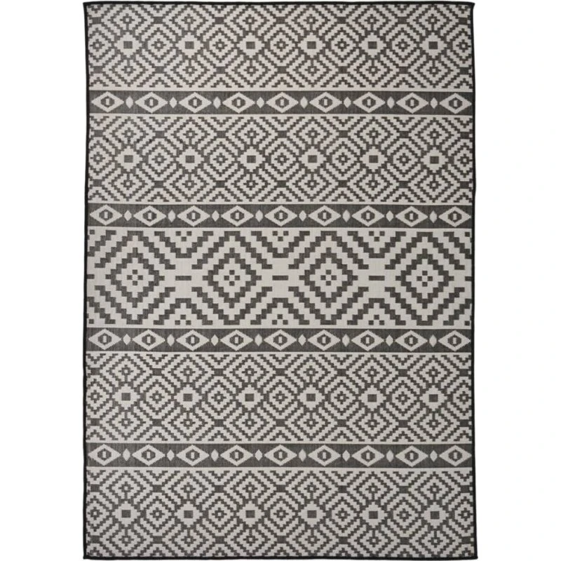 Fladvævet udendørstæppe 140x200 cm - stribet sort