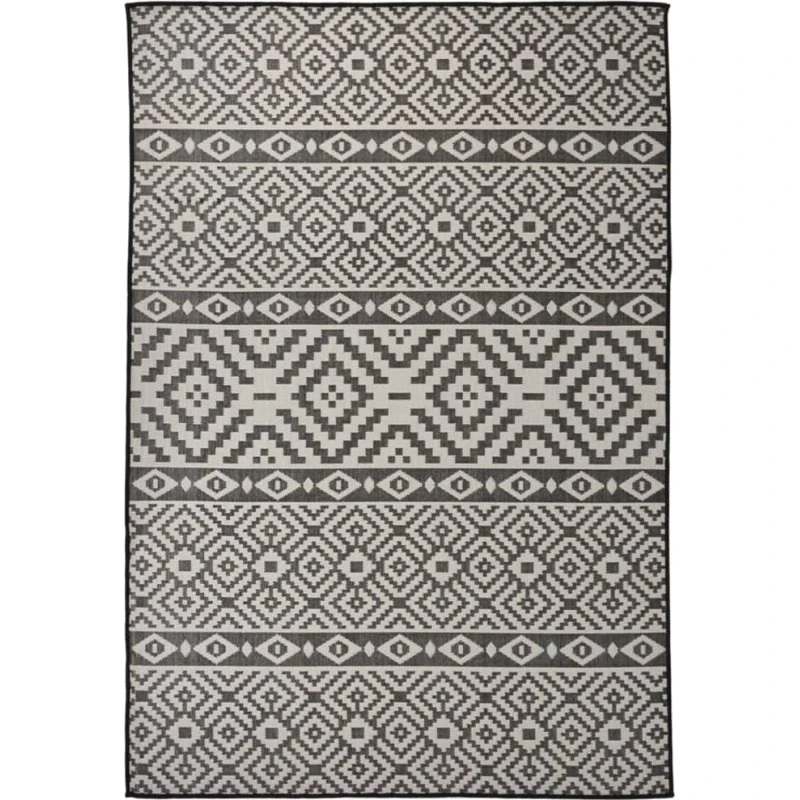 Fladvævet udendørstæppe 160x230 cm - sort stribet