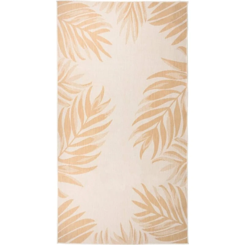 Fladvævet udendørstæppe 80x150 cm - bladmønster, gul