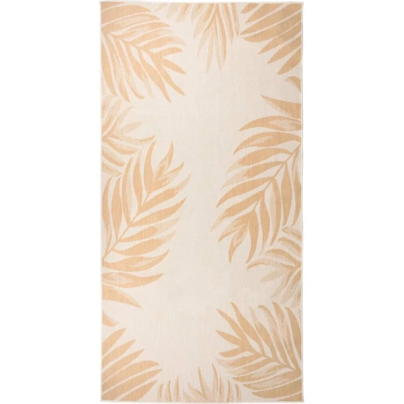 Udendørstæppe fladvævet 100x200 cm med bladmønster