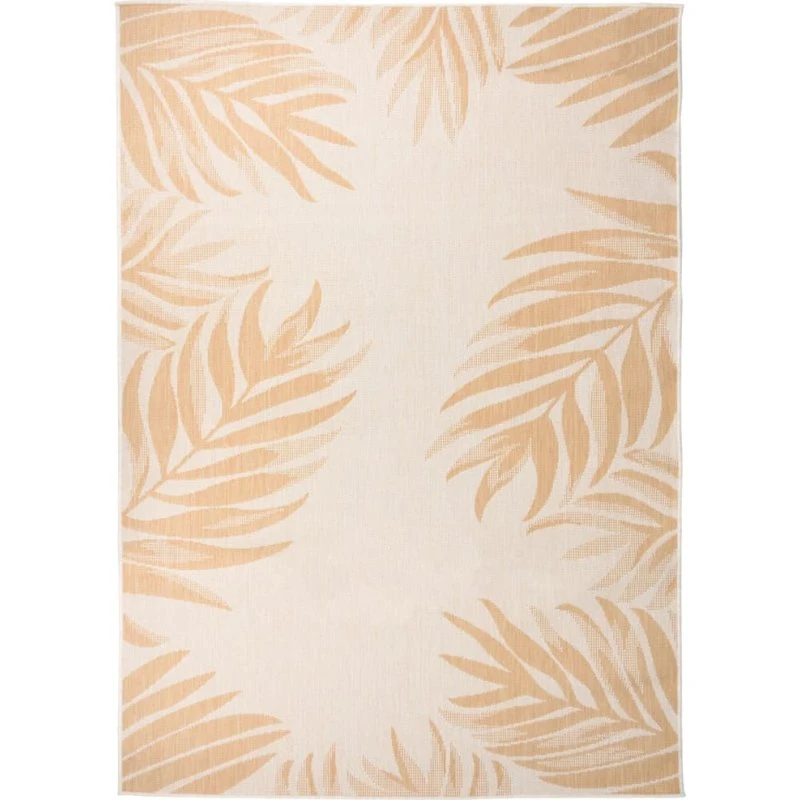 Udendørstæppe fladvævet 140x200 cm - bladmønster, gul