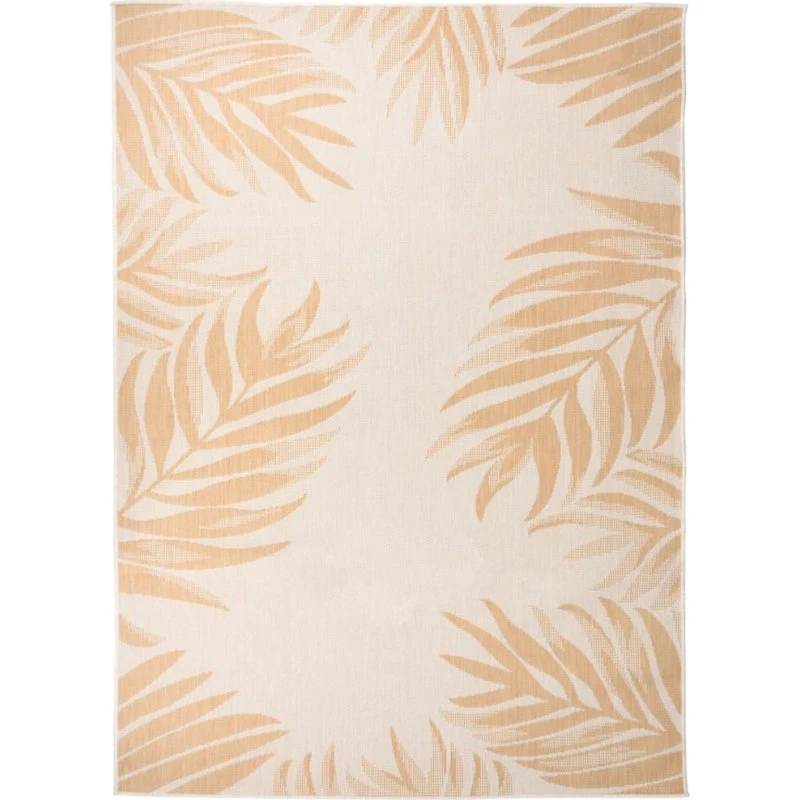 Fladvævet udendørstæppe 200x280 cm – bladmønster, gul
