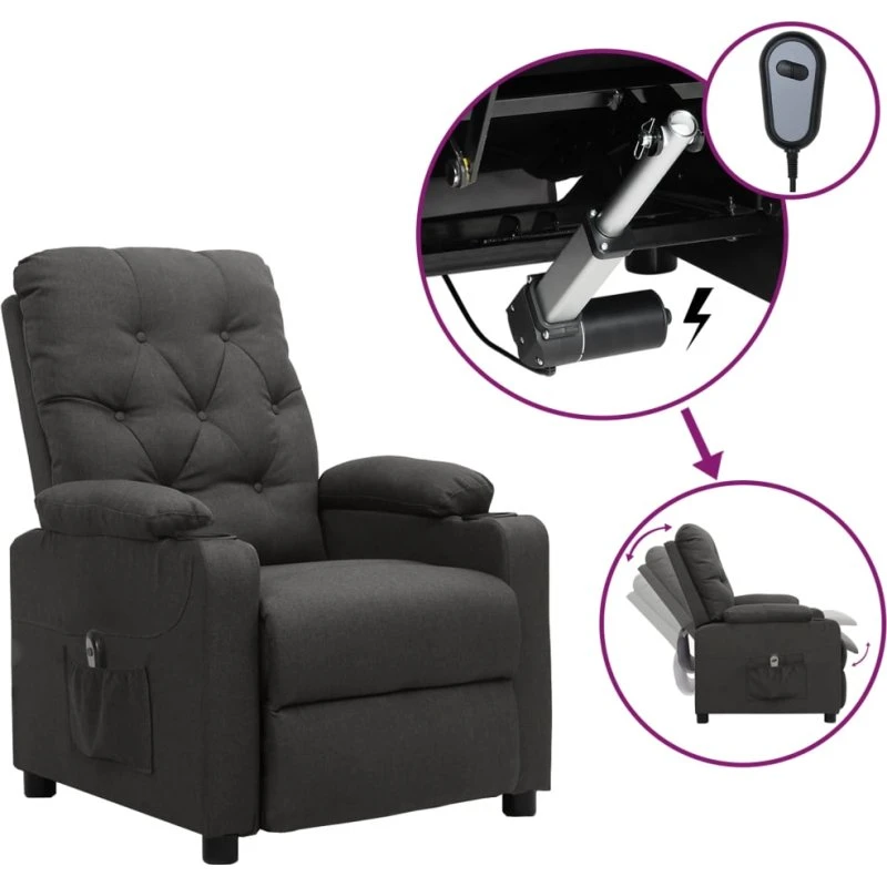 Eldrevet lænestol i stof, mørkegrå – 3 positioner