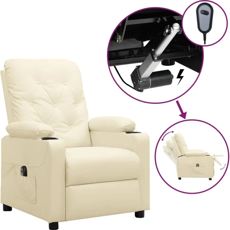 Eldrevet lænestol i creme kunstlæder - 3 positioner