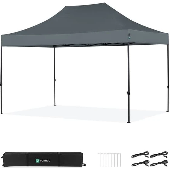 VONROC Premium Easy-Up Partytelt 3×4,5 m – Grå