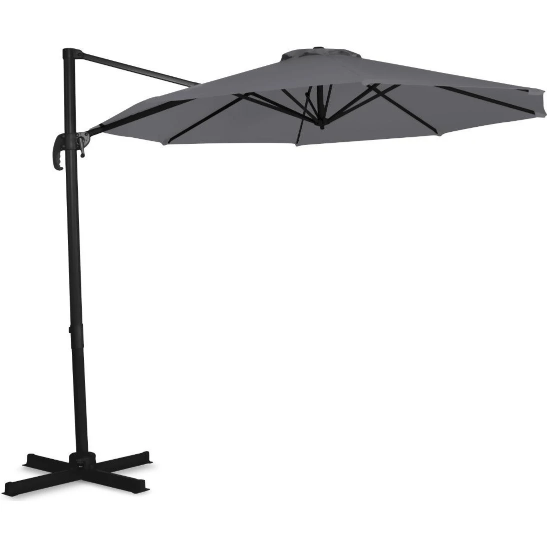VONROC Bardolino Parasol Ø300cm – Grå med krydsfod og overtræk