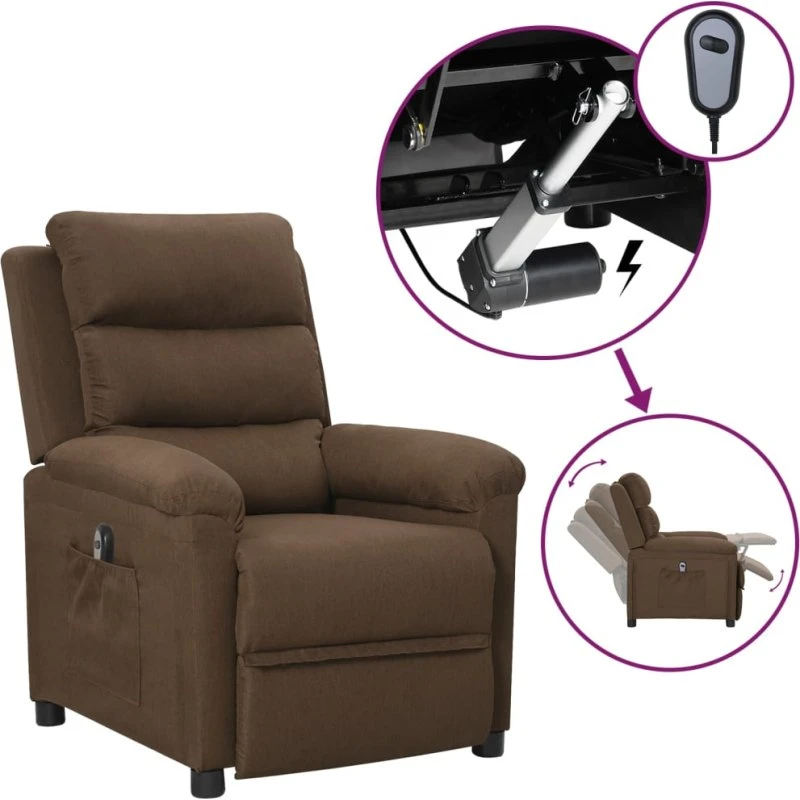 Eldrevet lænestol i brun stof – 3 positioner