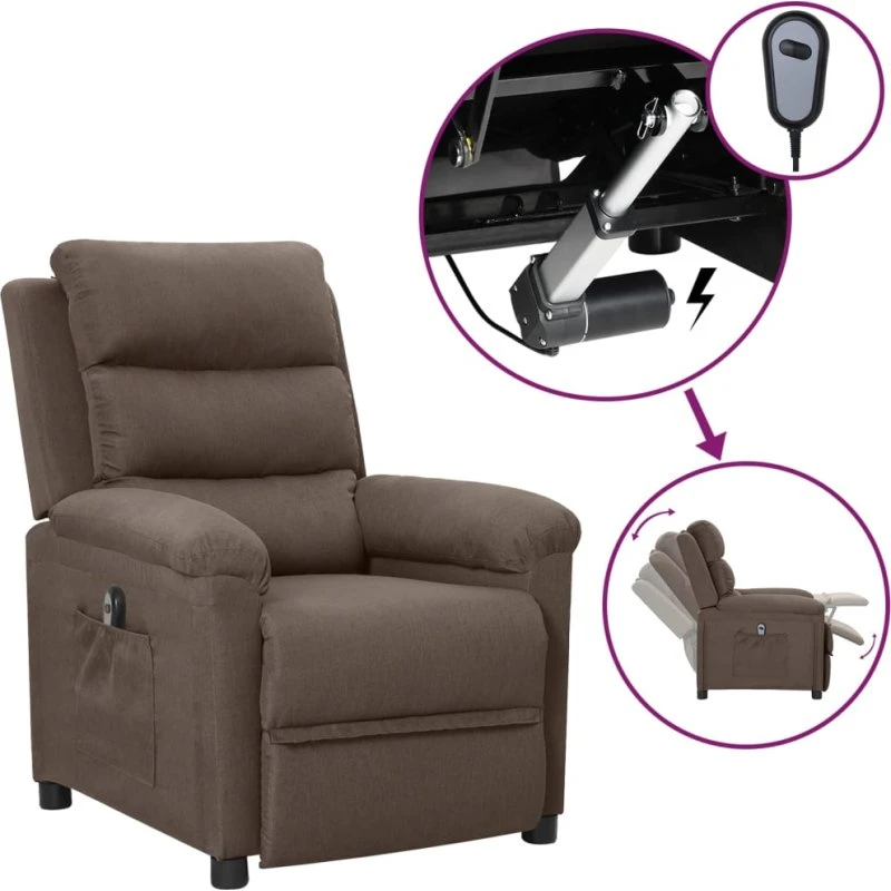 Eldrevet lænestol i stof, gråbrun (3 positioner)