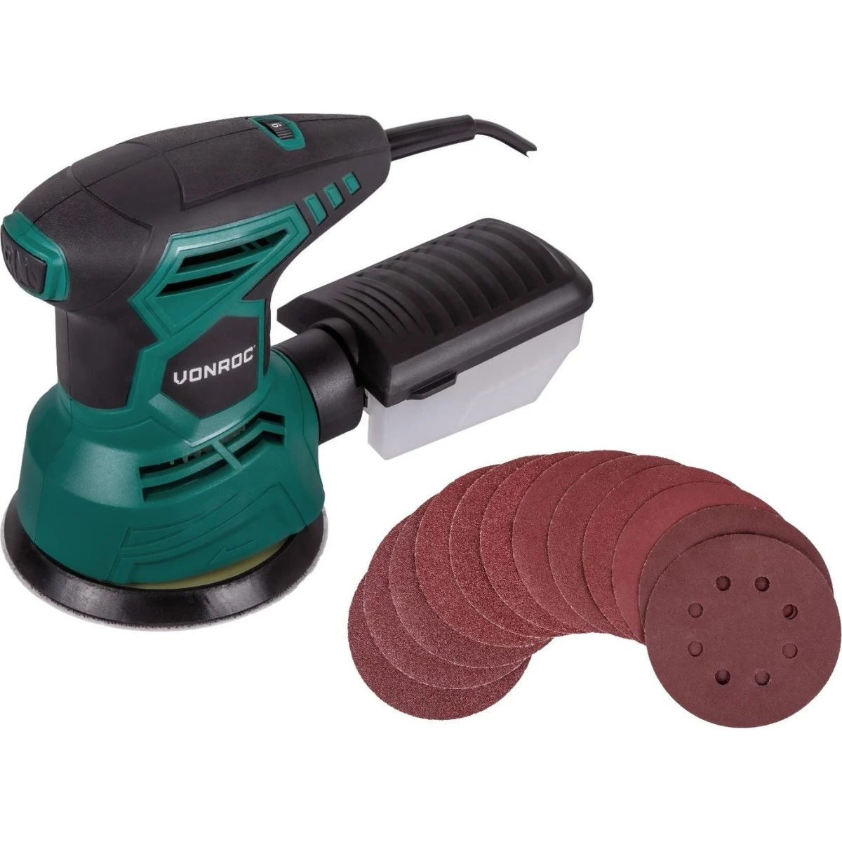 VONROC Excentersliber 300W Ø125mm - inkl. sandpapir og støvsamler