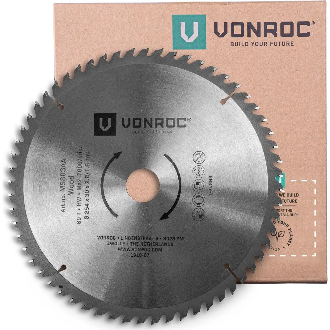 VONROC Savklinge 254 x 30mm | 60 tænder | Universel til kap- og geringssav