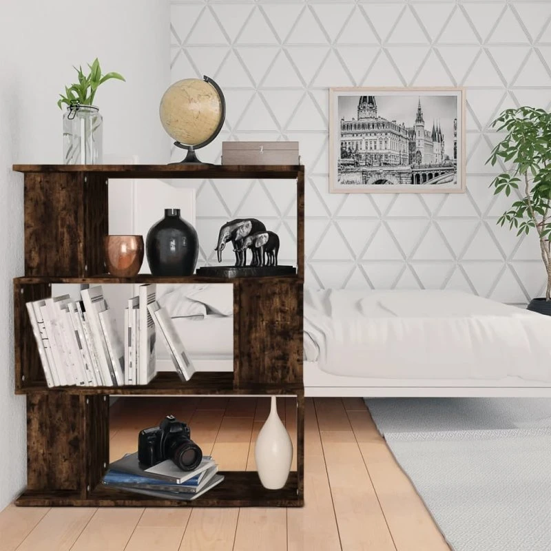 Bogreol/rumdeler i konstrueret træ 80x24x96 cm – røget egetræ