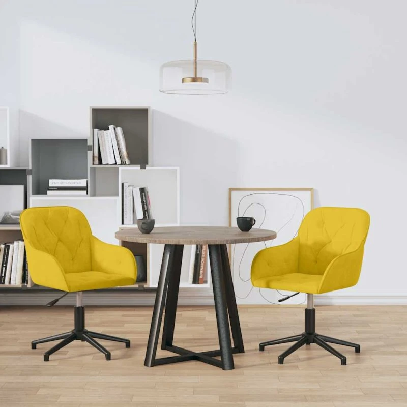 Drejelige spisebordsstole 2 stk. i gul fløjl, 360° & justerbar