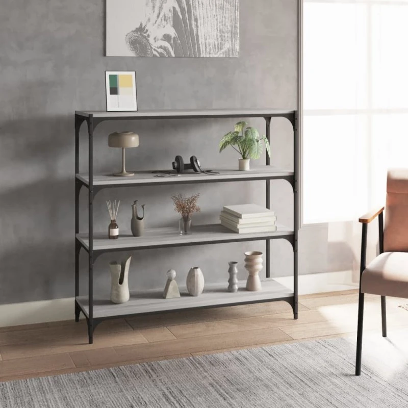 Bogreol 100x33x100 cm i sonoma-eg og stål