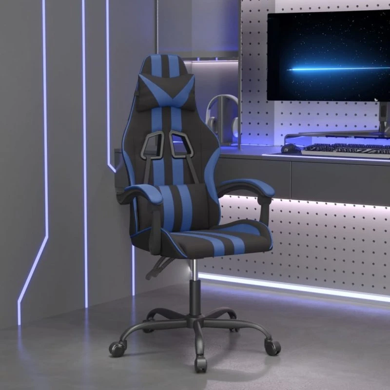 Drejelig gamingstol i kunstlæder - sort/blå