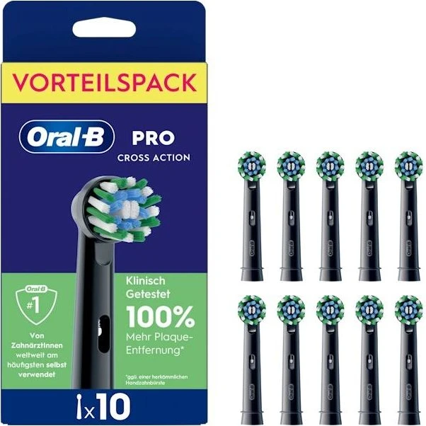 Oral-B Pro CrossAction Børstehoveder, sort, 10 stk.