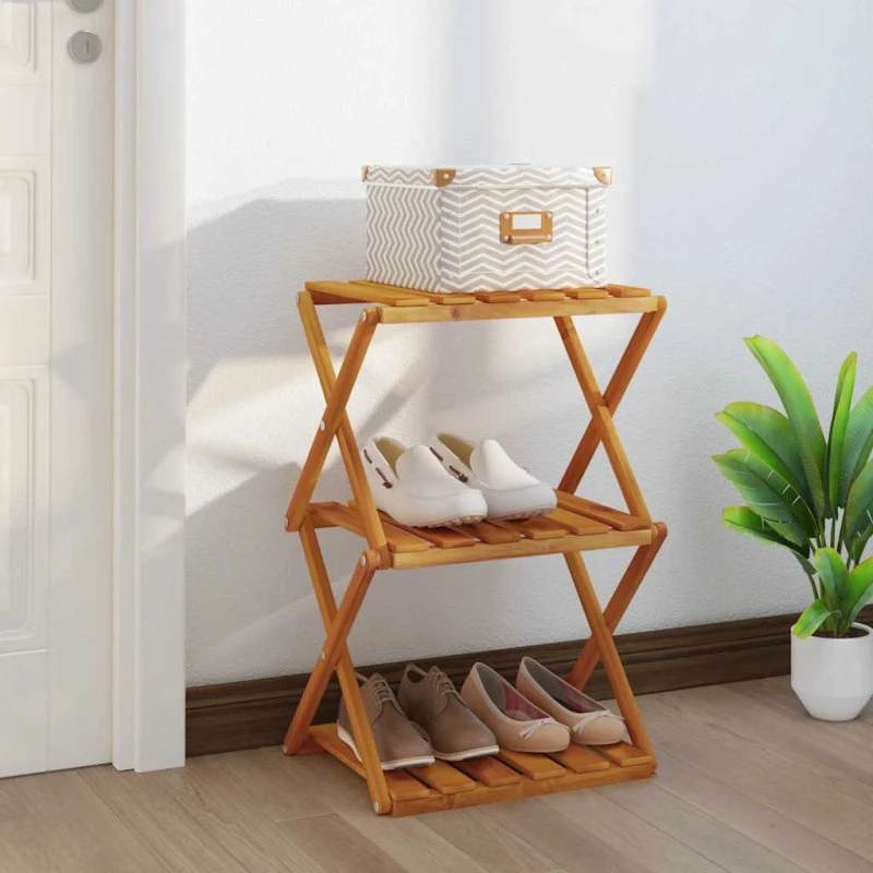 Foldbar reol i massivt akacietræ 3 hylder 43x31x63 cm