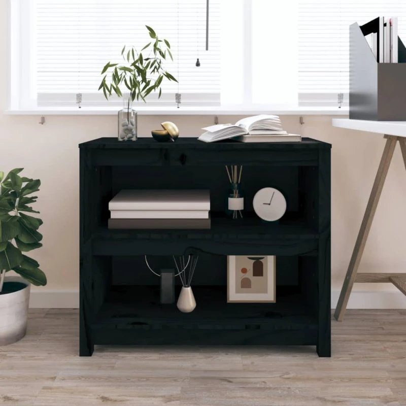 Bogreol i massivt fyrretræ 80x35x68 cm – sort