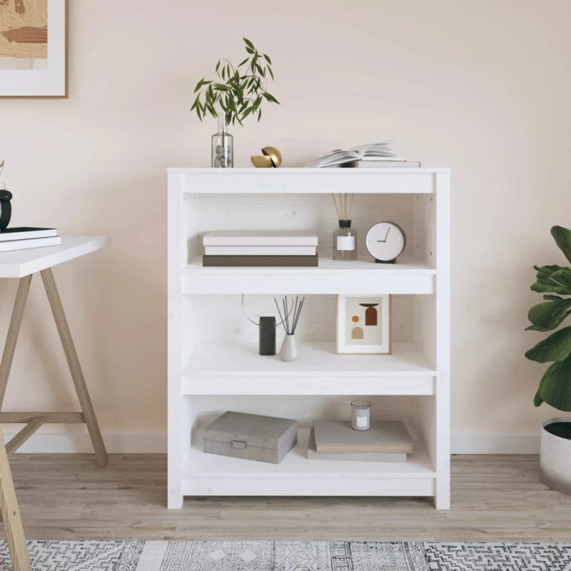 Bogreol i massivt fyrretræ 80x35x97 cm – hvid