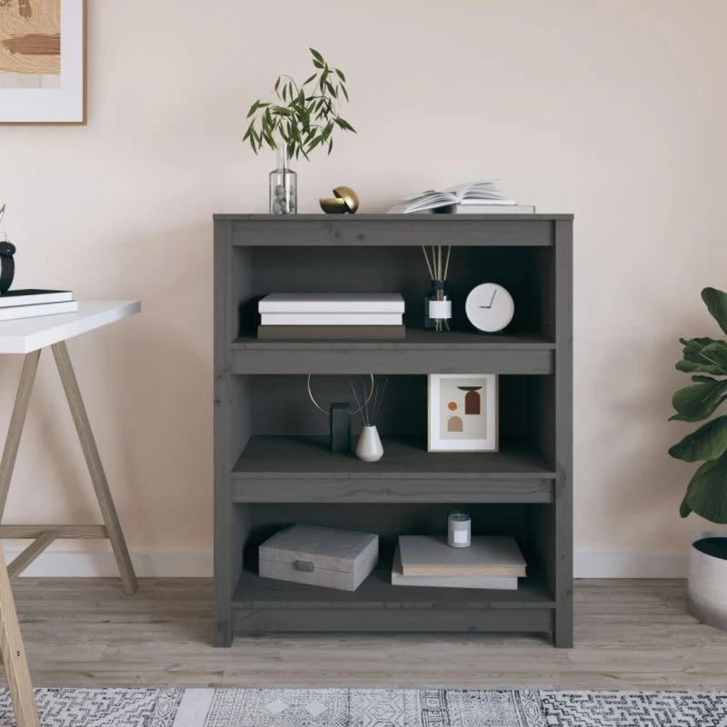 Bogreol i massivt fyrretræ 80x35x97 cm – grå