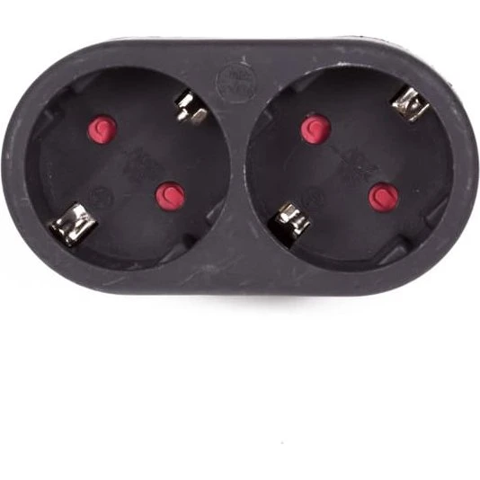 Dobbeltstik med jord - Horisontalt 16A 3500W - Sort