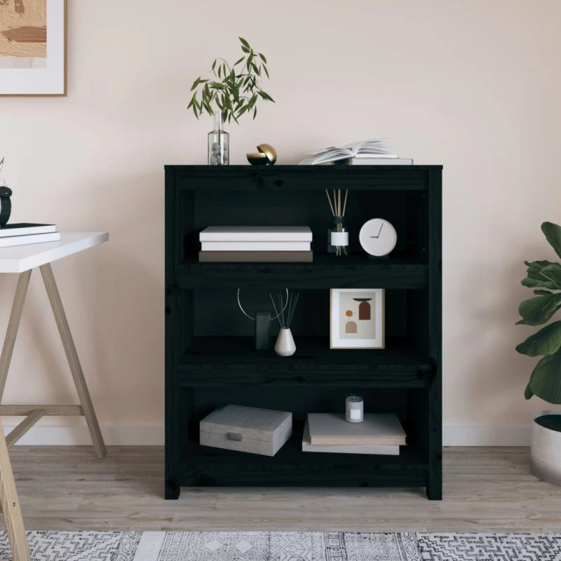 Bogreol i massivt fyrretræ 80x35x97 cm – sort