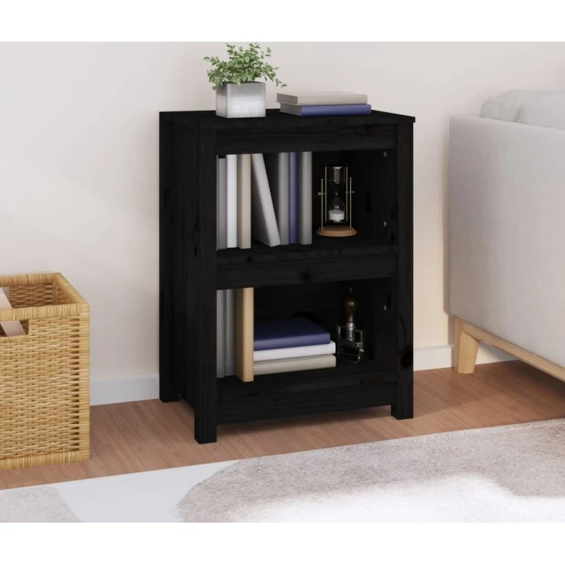 Bogreol i massivt fyrretræ 50x35x68 cm – sort