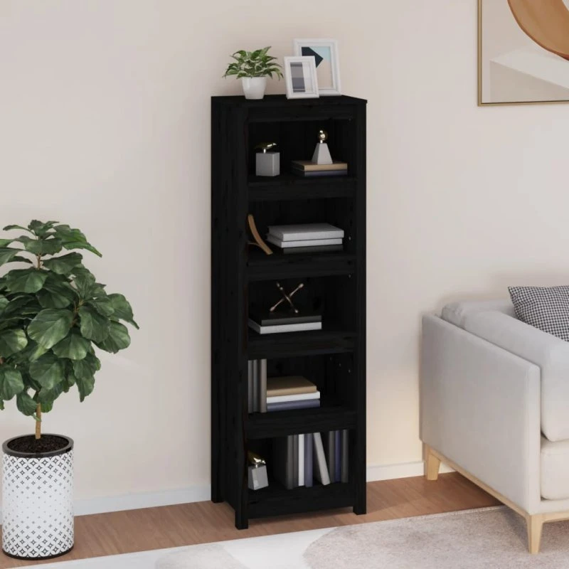 Bogreol i massivt fyrretræ 50x35x154 cm – sort