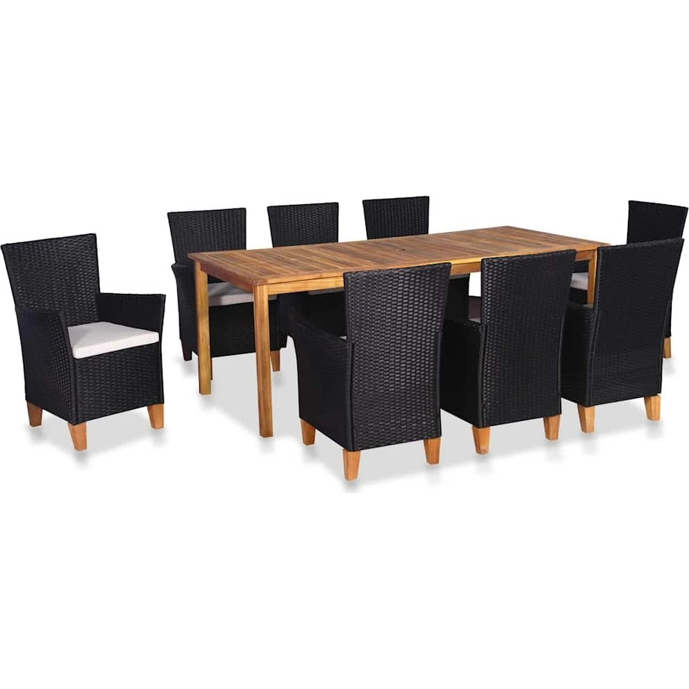 vidaXL udendørs spisebordssæt 9 dele i polyrattan, sort og brun