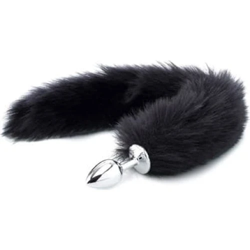 Deluxe Fluffy Fox Plug Black 45 cm - Analplug med hale