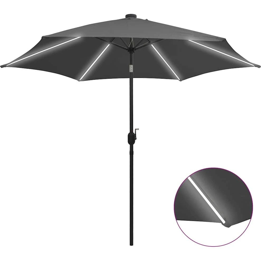 vidaXL Parasol med LED-lys og aluminiumsstang, 300 cm, antracitgrå