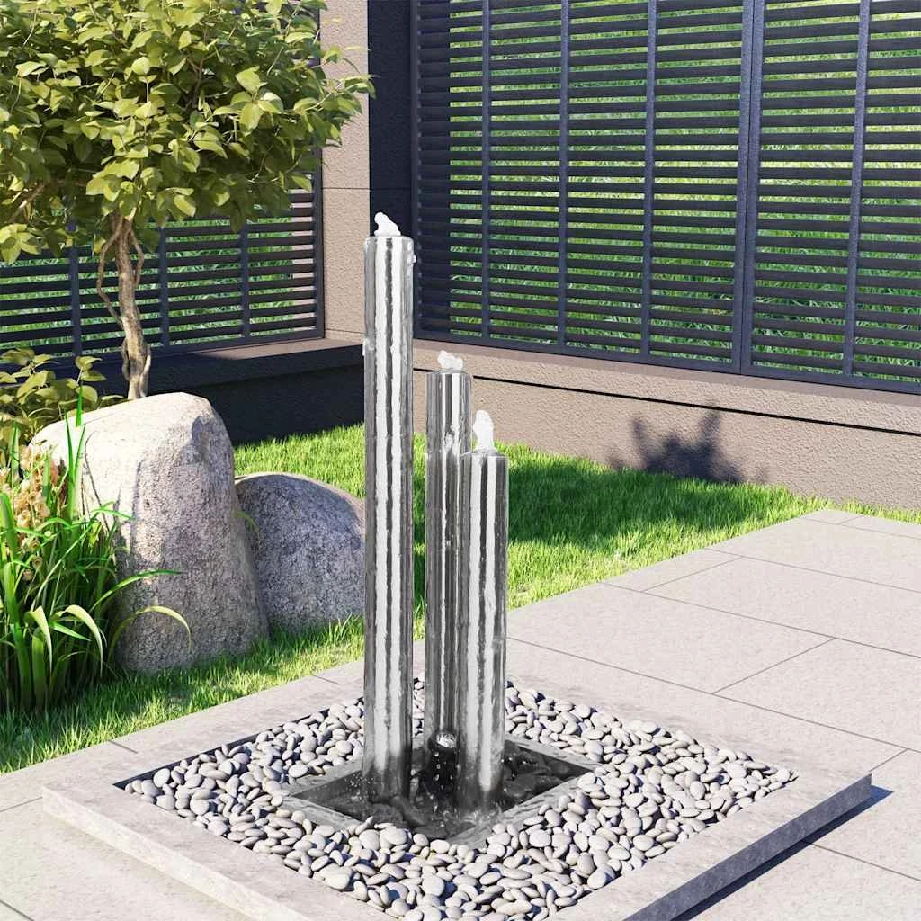 vidaXL Havespringvand i rustfrit stål med LED - 48x34x88 cm