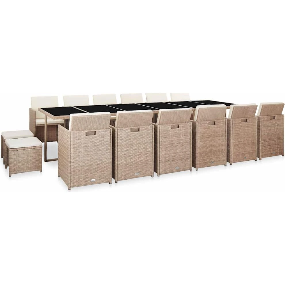 vidaXL udendørs spisebordssæt 17 dele i beige polyrattan