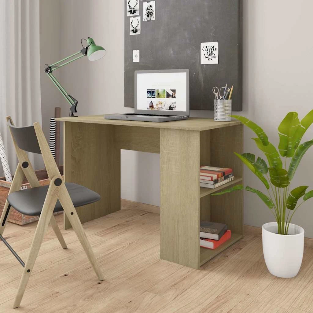 vidaXL Skrivebord 110x60x73 cm i Sonoma-eg med 2 hylder